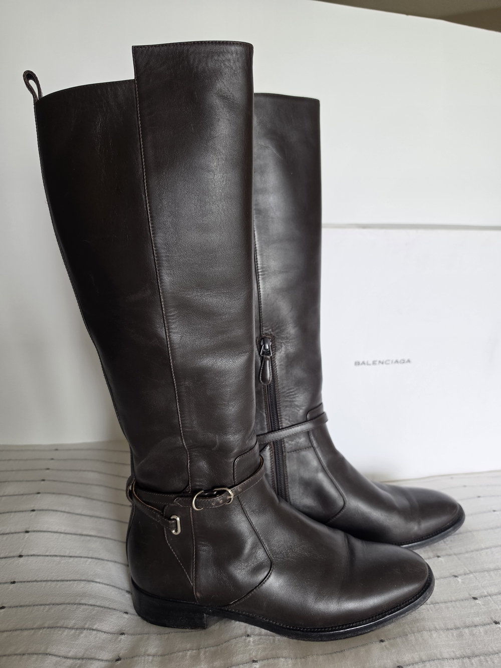 Balenciaga Women's Tall Leather Riding Boots - Dark Brown 39